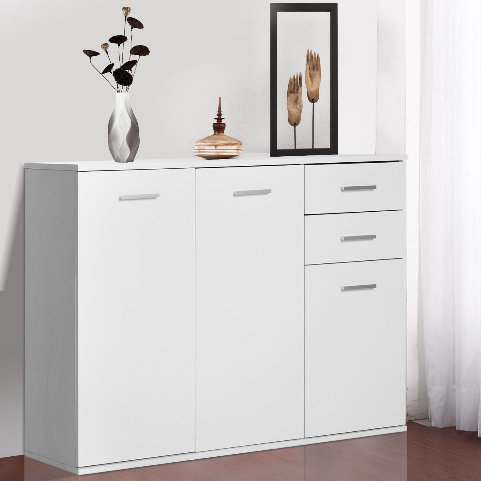 HOMCOM Free Standing Storage Cabinet Console Sideboard Table Entryway Kitchen Organizer Living Room Storage Unit with Drawers White 