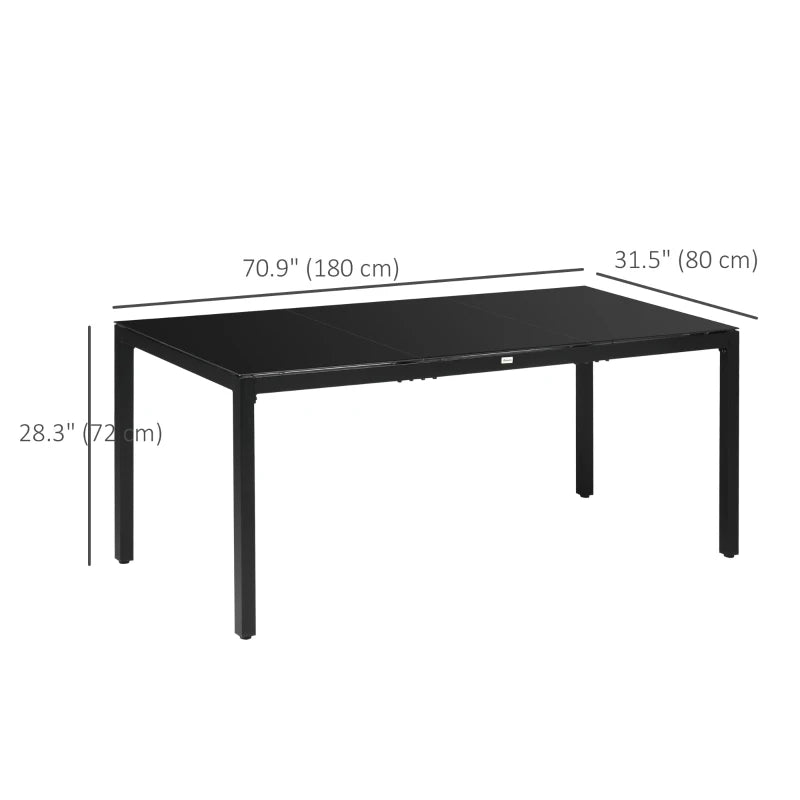 Rectangular Outdoor Dining Table for 8 People with Tempered Glass Top and Aluminum Frame, Black 70.9" x 31.5" x 28.3"