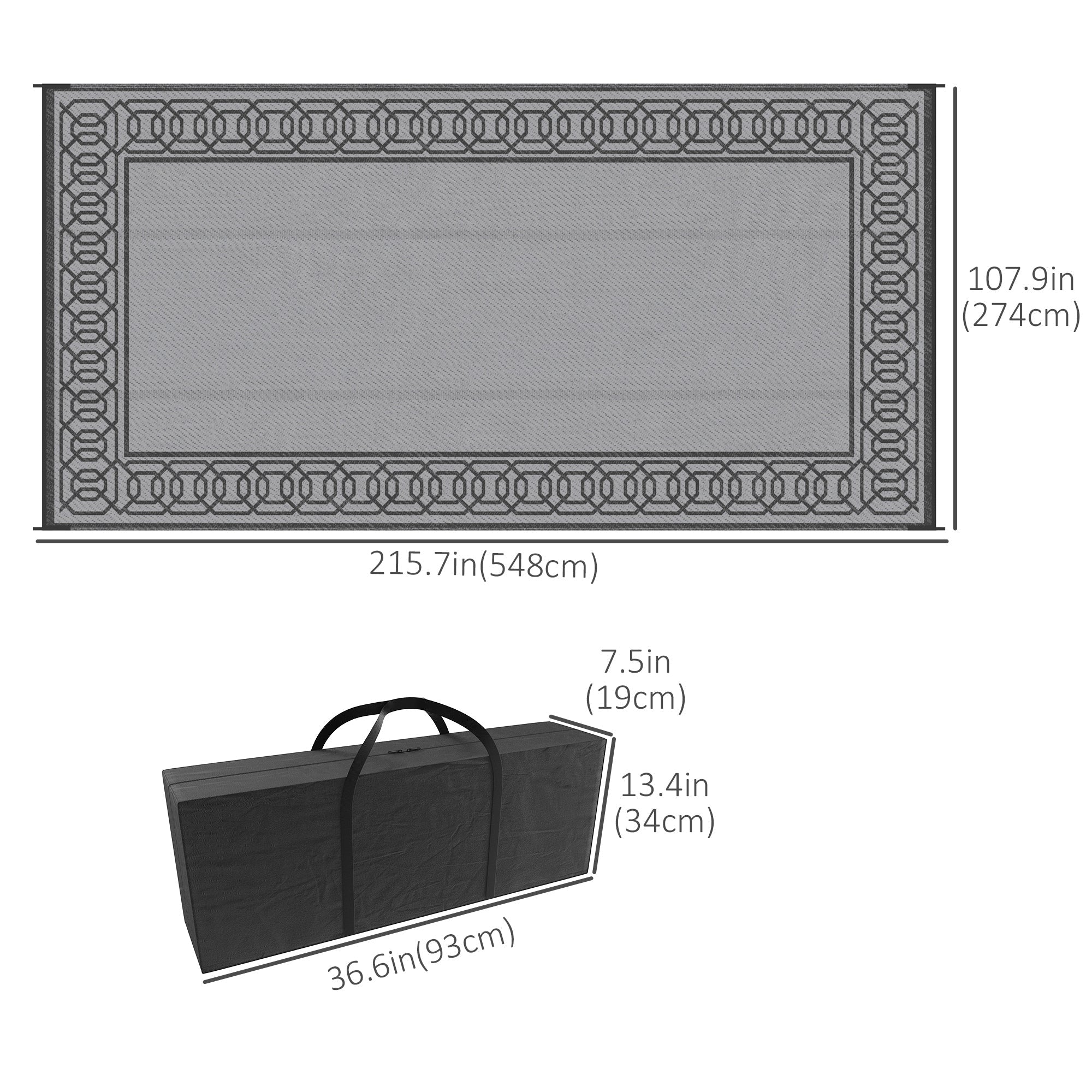 Outsunny 9' x 18' Portable Outdoor Rug Reversible Waterproof Mat with Carry Bag for RV Backyard Deck Black 