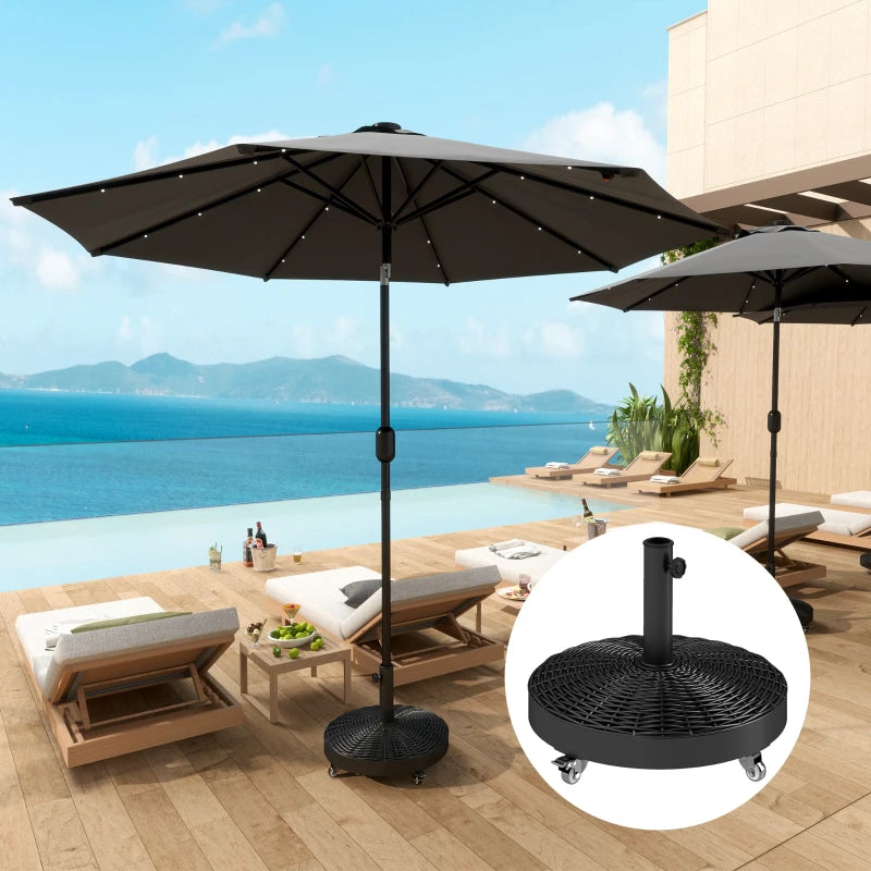 Round Umbrella Base with Wheels, Cement-Filled 55 lbs Parasol Stand, Black - Great for Garden and Patio