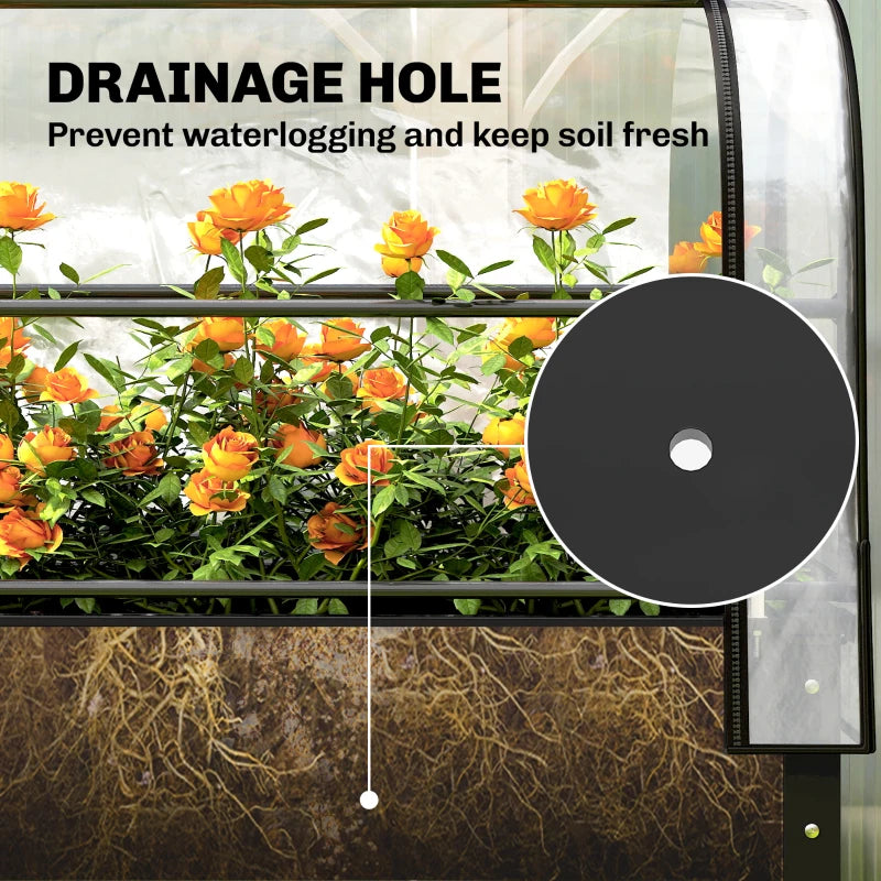 Raised Garden Bed with Flip-Up Greenhouse Cover, Metal Elevated Garden Bed with Legs and Drainage Hole, Black
