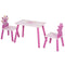 Qaba Petite Princess: 3-Piece Wooden Table and Chair Set with Crown Pattern, Pink Finish for Girls