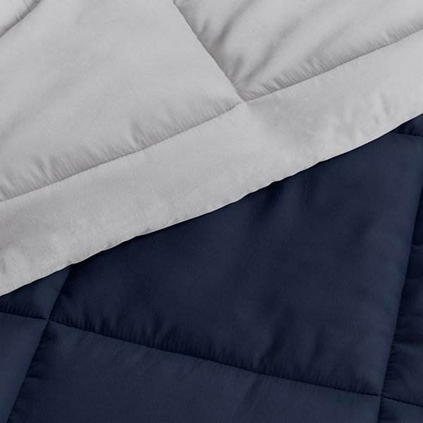 Twin/Twin XL 2-Piece Microfiber Reversible Comforter Set in Navy Blue/Grey - Free Shipping