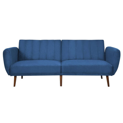 Modern Scandinavian Blue Linen Upholstered Sofa Bed with Wooden Legs - Free Shipping 