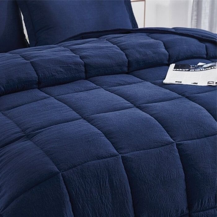 King Size Navy 3 Piece Microfiber Reversible Comforter Set - Free Shipping