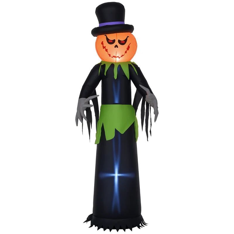 Outsunny 8ft Halloween Inflatable Pumpkin Head Ghost in a Hat – LED Lighted Outdoor Decoration 