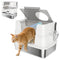 XL Stainless Steel Litter Box w/ 100° Flip Top, Scoop, Side Top Dual Entry, Odor Free, Easy Cleaning, Anti Leakage