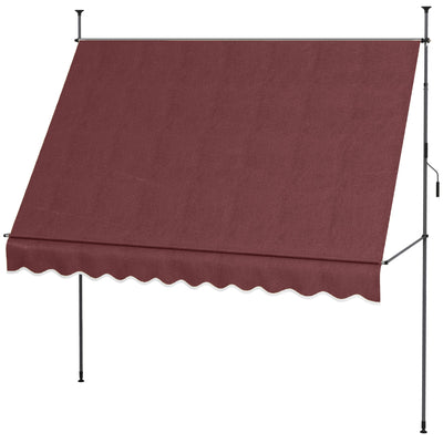 Outsunny Shade Perfection: Freestanding 10'x4' Manual Retractable Patio Awning, Non-Screw UV Protection Window Door Sunshade, Wine Red 