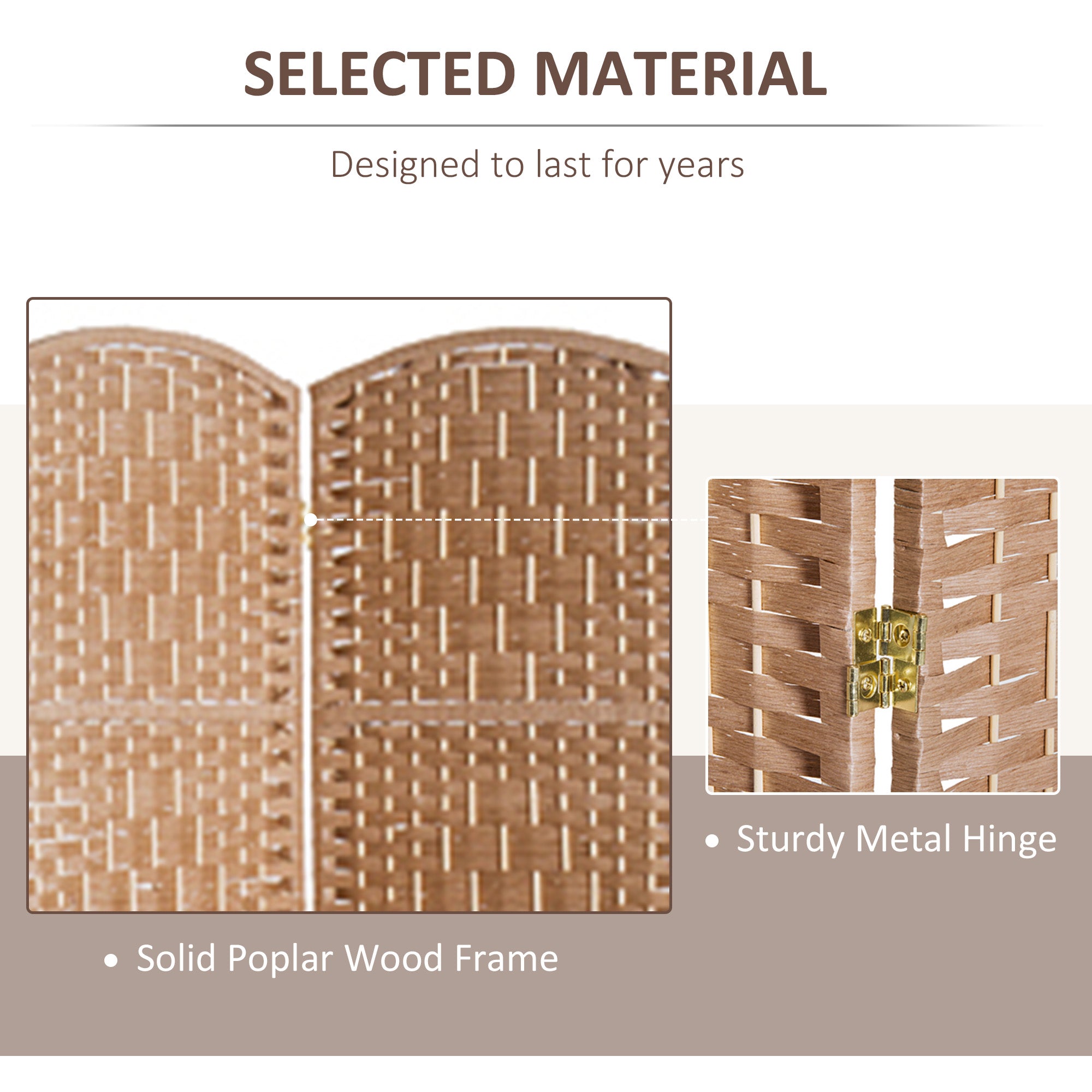 HOMCOM Natural Woven Room Divider: 6 Tall Wicker Weave Panels, 3 Panel Privacy Screen, Blonde Wood for Indoor Spaces 