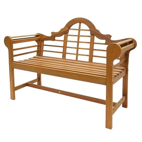 Solid Wood Outdoor Lattice Back Garden Bench with Armrests in Natural Finish - Free Shipping