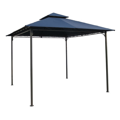 10Ft x 10Ft Outdoor Garden Gazebo with Iron Frame and Navy Blue Canopy - Free Shipping 