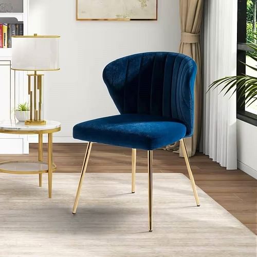 Navy Blue Velvet Upholstered Wingback Accent Side Chair w/ Gold Metal Legs - Free Shipping