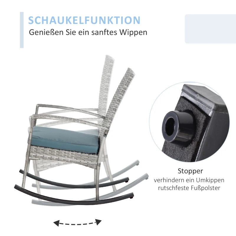 Outdoor PE Rattan Rocking Chair, Garden Glider Rocking Chair, Wicker Patio Chair Set with Armrest and Cushion, Grey