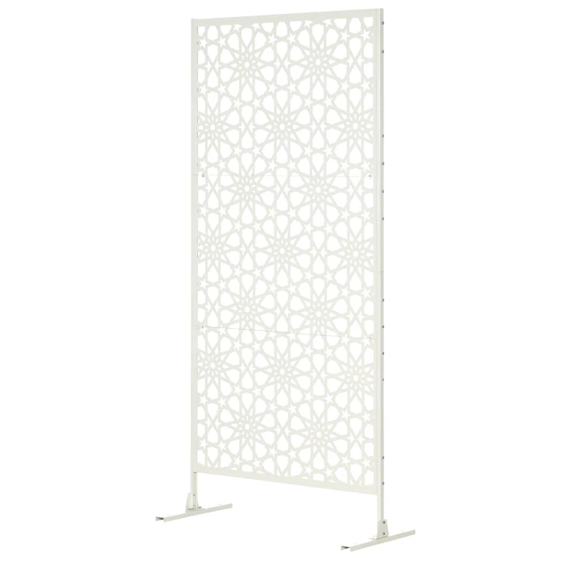 Metal Outdoor Privacy Screen, Decorative Outdoor Divider with Stand and Expansion Screws, 36.2" x 17.7" x 78", White