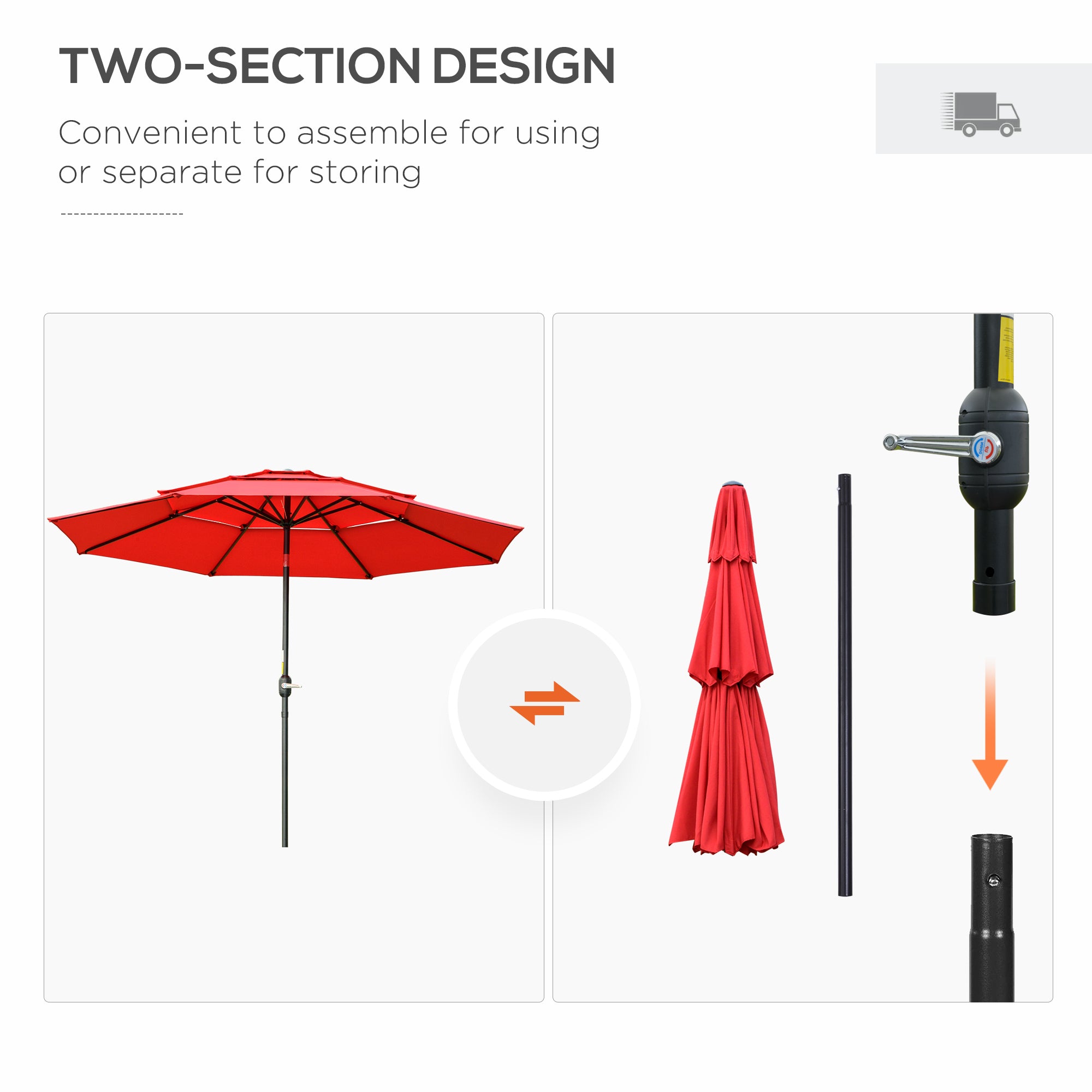 Outsunny 9FT Patio Umbrella 3 Tiers Outdoor Market Umbrella Crank Push Button Tilt for Deck Backyard Lawn Red 