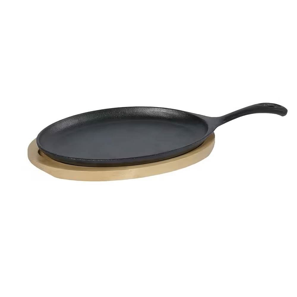 9-inch Cast Iron Flat Skillet Frying Pan Griddle with 10.5-inch Oval Wood Trivet - Free Shipping 
