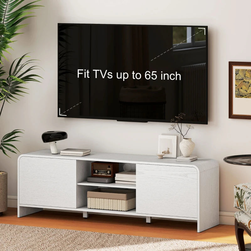 TV Stand for up to 65 Inch TV, Nordic Entertainment Center with 2 Cabinets and 2 Open Shelves for Living Room, White