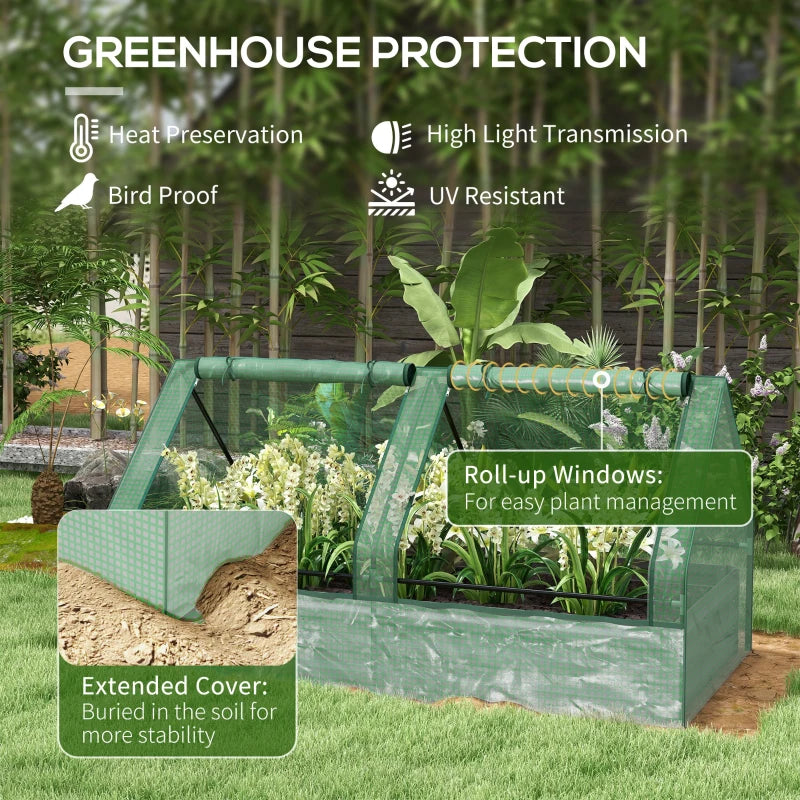 6' x 3' Metal Planter Box with Cover, Raised Garden Bed with Mini Greenhouse for Herbs, Vegetables, Green and Dark Grey