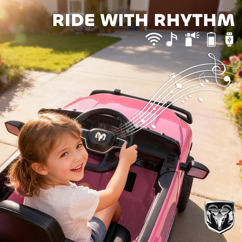 Qaba 12V Ride on Car, Licensed Dodge RAM 3500 Electric Vehicle with Remote Control, Suspension for 3-5 Years, Pink