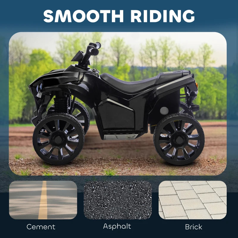 Qaba 6V Kids ATV, 4 Wheeler Electric Ride on Car with Music and LED Headlights, for Ages 37-72 Months Boys and Girls, Black