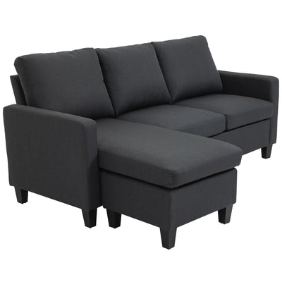 HOMCOM L Shape Sofa Modern Sectional Couch Reversible Ottoman Convertible Corner Sofa Living Room Dark Grey 