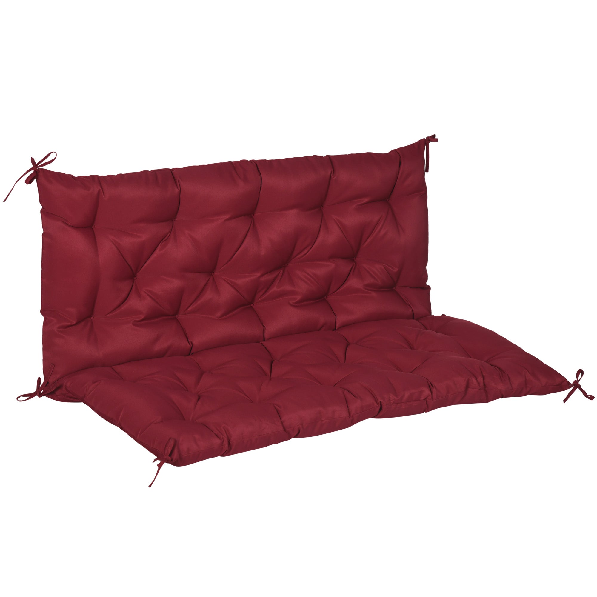 Outsunny Outdoor 2 Seater Bench Cushion 4.7 Inch Thick with Backrest Non Slip Patio Soft Pad Wine Red 