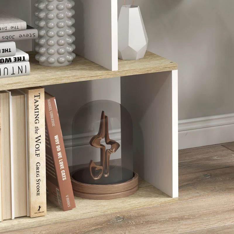 5-Tier Bookshelf, Geometric S Shaped Bookcase, Tall Narrow Display Shelf for for Living Room, Study Room, White