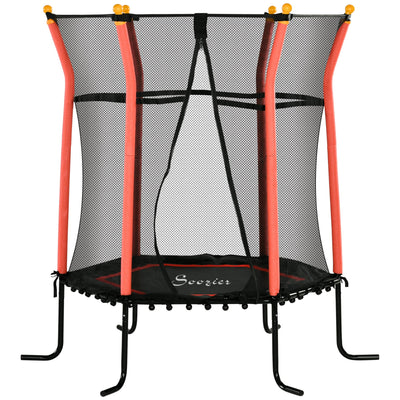 Soozier 64" Kids Trampoline Indoor/Outdoo with Enclosure Net Elastic Thick Padded Pole Gift for Ages 3-10 Years Old Red 