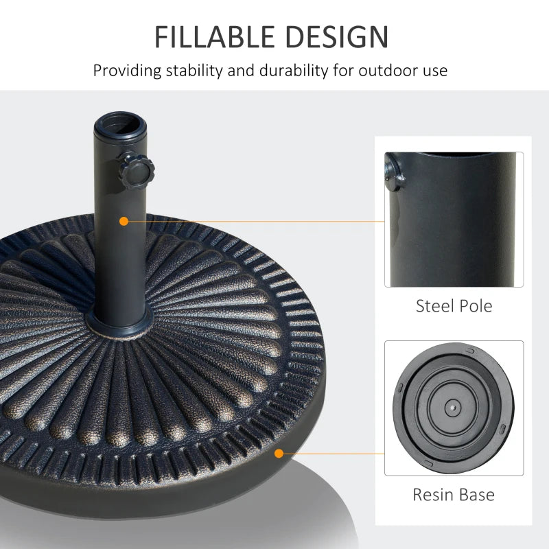 Round Umbrella Base Φ19.1", 31.5 lbs Resin Stand with Decorative Design for Poles 1.5"/1.9", Bronze
