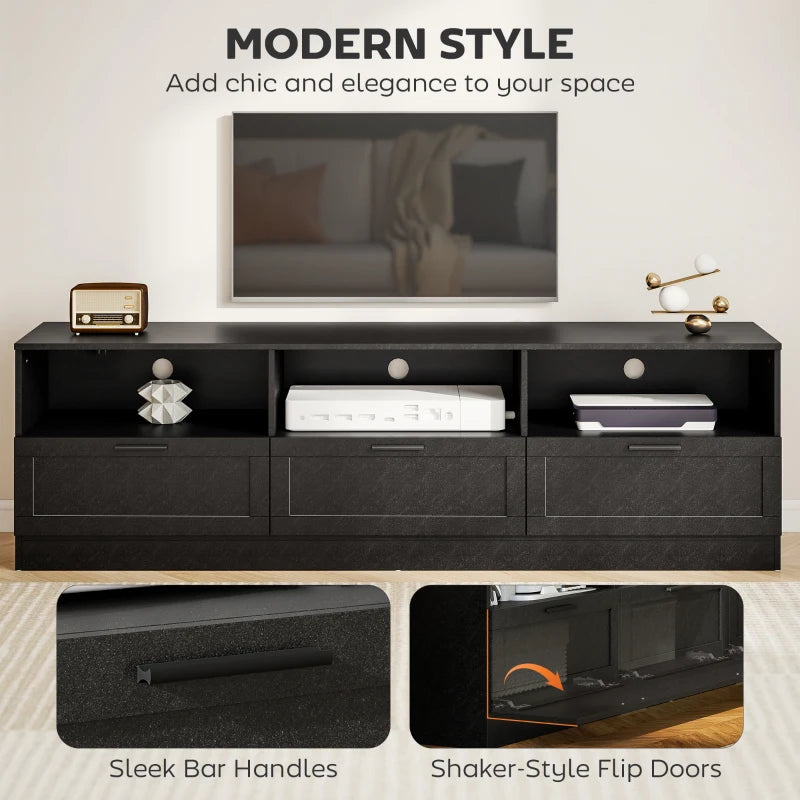 TV Stand with Storage, Modern Entertainment Center with 3 Cabinets and 3 Open Shelves, for TVs up to 85", Black