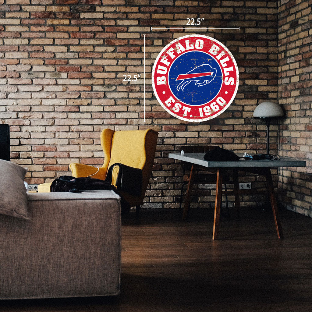 Buffalo Bills Sign - 22" Round Distressed 
