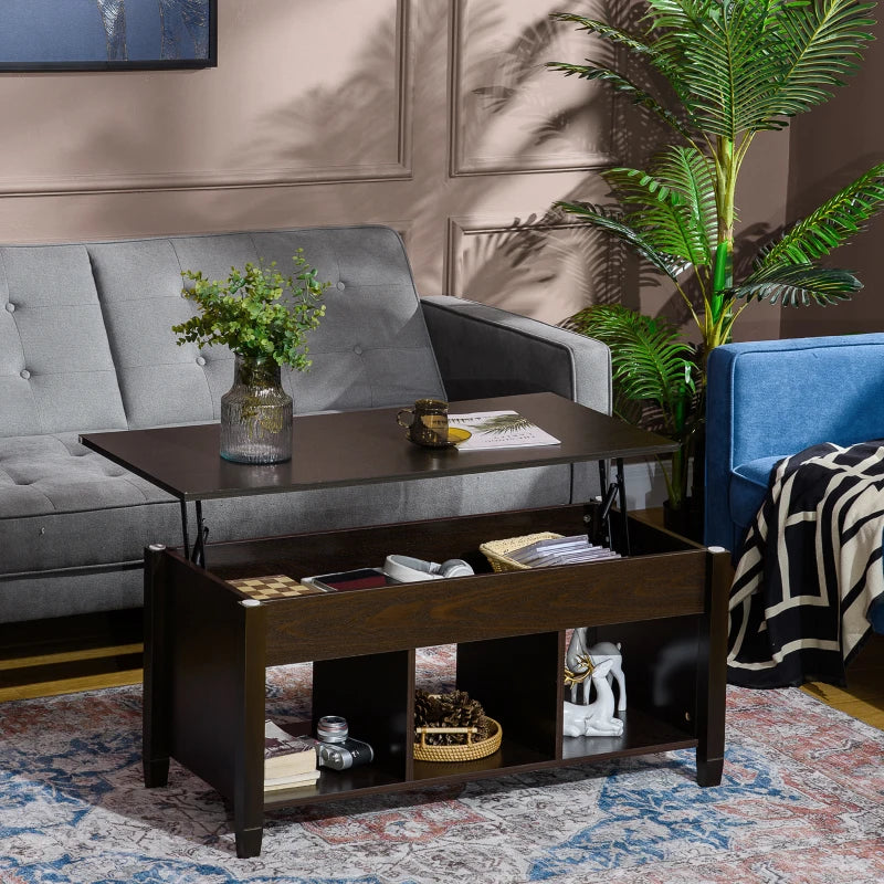 Lift Top Coffee Table, Modern Center Table with Storage Shelves and Hidden Compartment for Living Room, 41" L, Espresso