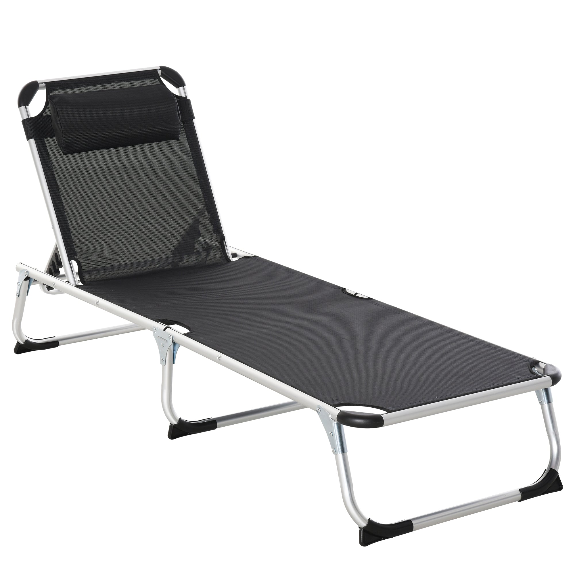 Outsunny Adjustable Folding Lounge Chair Patio Recliner with Headrest Aluminum Frame 5-Position Black 