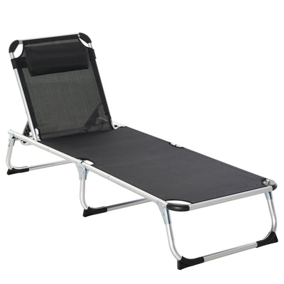 Outsunny Adjustable Folding Lounge Chair Patio Recliner with Headrest Aluminum Frame 5-Position Black 