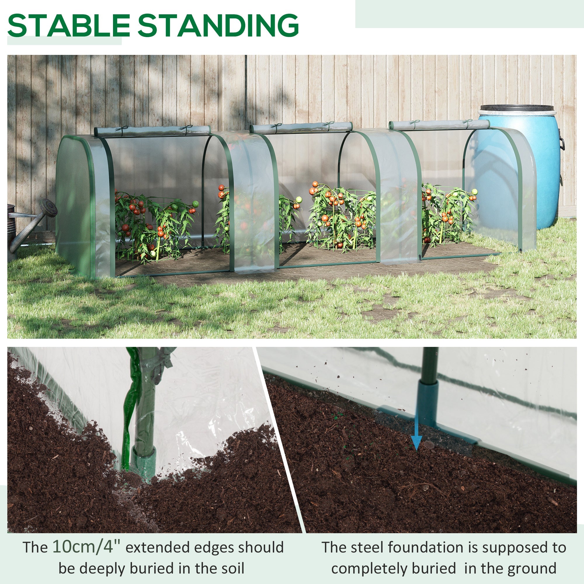 Outsunny Portable Mini Tunnel Greenhouse 10' x 3' x 2.5' with 3 Zipped Doors Clear Easy Assembly 