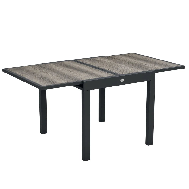Extendable Dining Table, Rectangular Patio Outdoor Table with Aluminum Frame and Plastic Board Tabletop for Lawn, Grey
