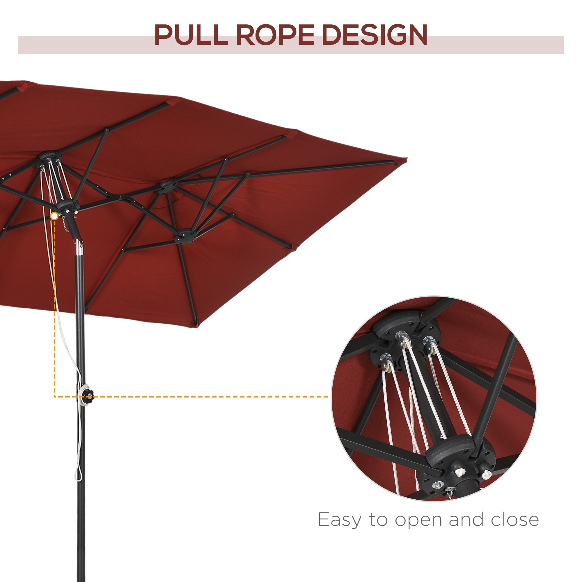 Outsunny Double Sided Patio Umbrella with Adjustable Height Tilt Function Vents 12 Ribs for Outdoor Garden Deck Pool Wine Red 