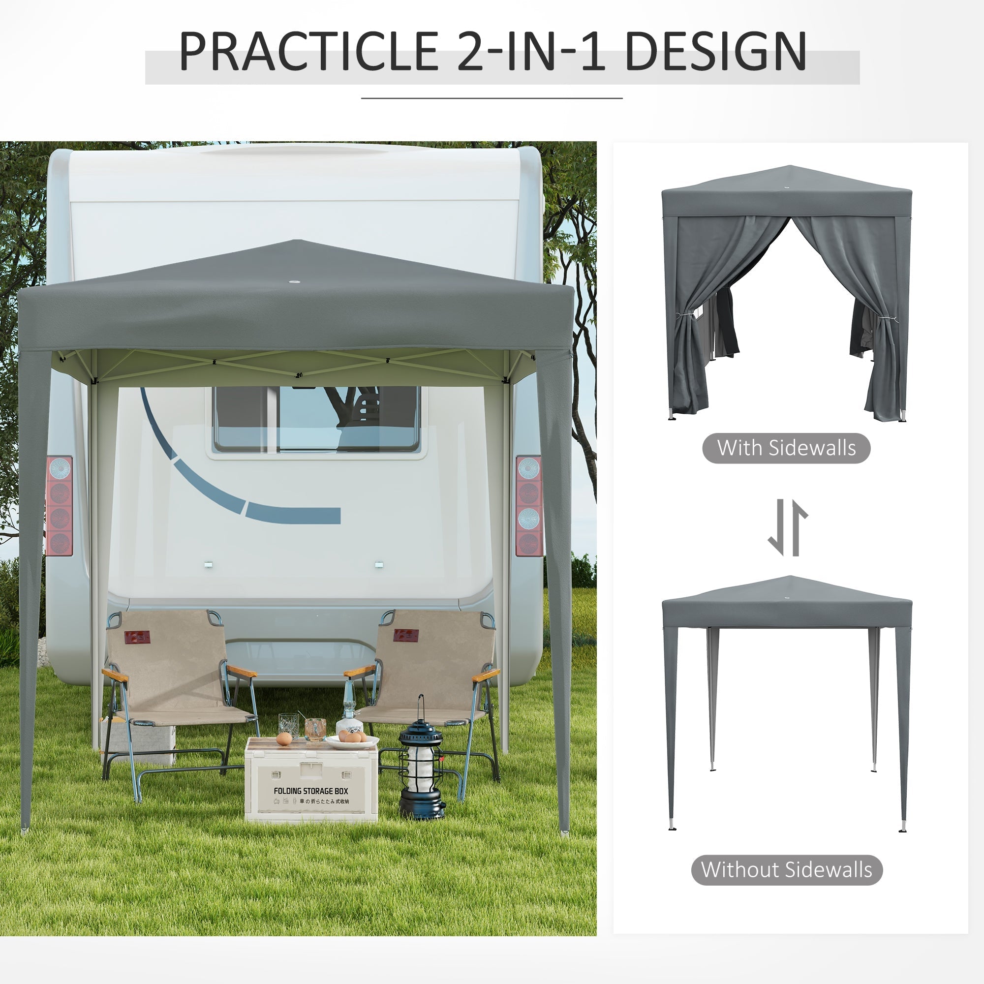 Outsunny 6.6'x6.6' Pop Up Canopy Tent with Sidewalls, Instant Sun Shelter Camping Gazebo with Carry Bag, for Outdoor, Garden, Patio, Grey 