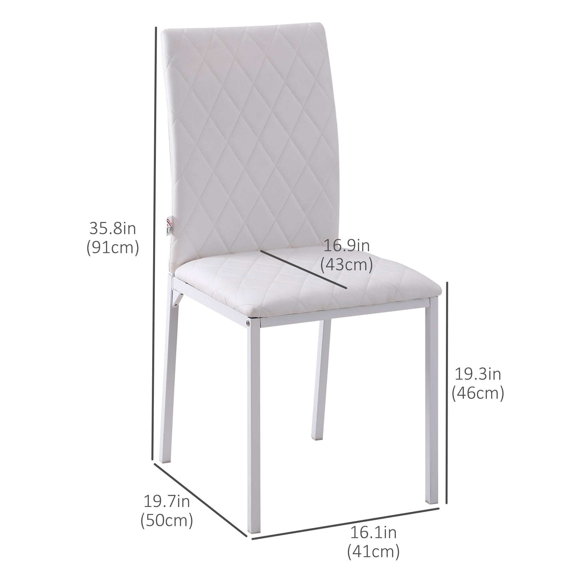 HOMCOM Modern Set of 4 Upholstered Faux Leather Dining Accent Chairs with Metal Legs for Kitchen White 