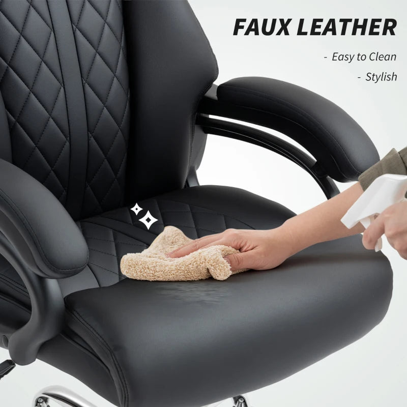 Office Chair with Spring Padding, PU Leather Computer Chair with Quiet Swivel Wheels, High Back, Black