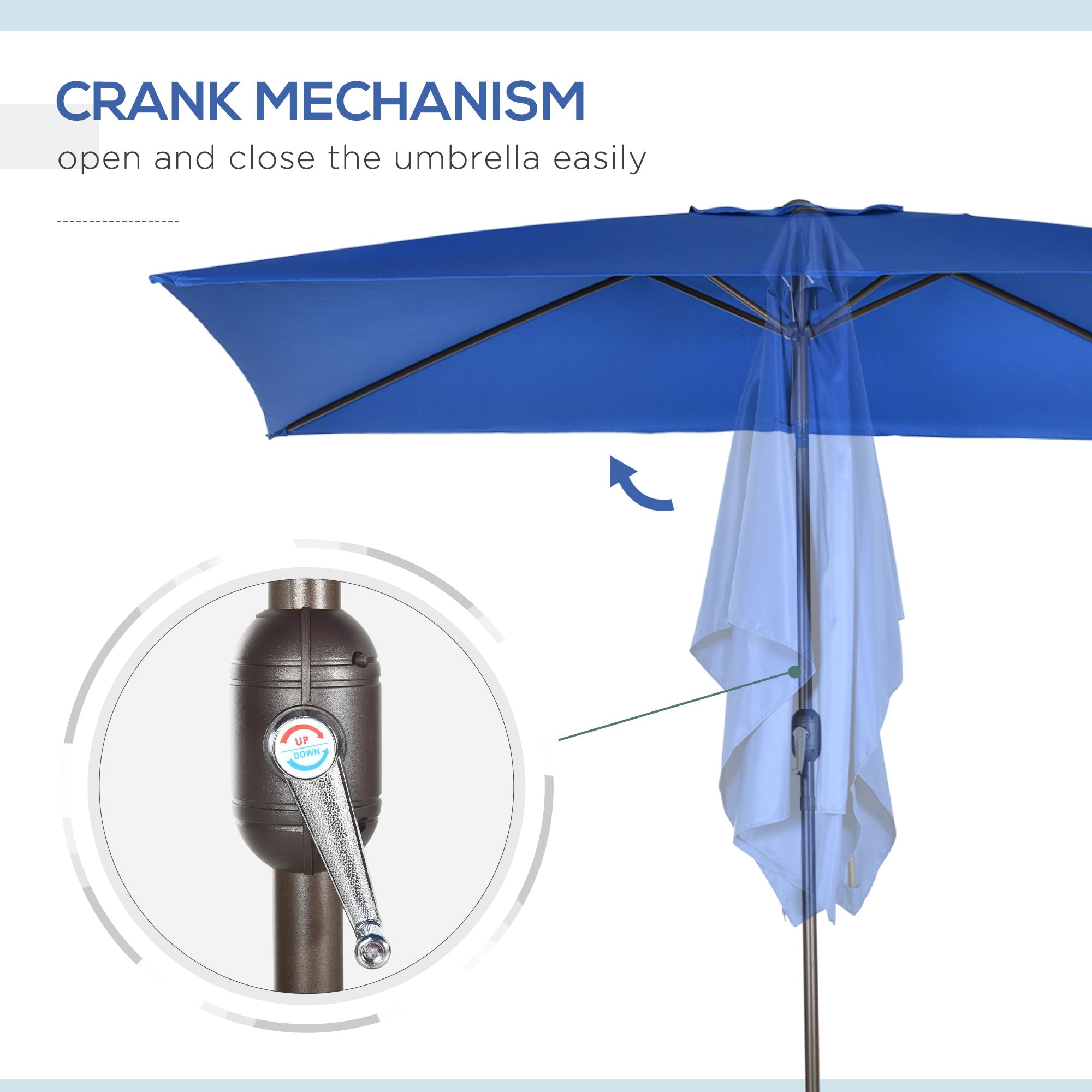 Outsunny Rectangle Patio Umbrella: 6.5x10ft Aluminum Tilt Outdoor Sunshade Canopy with Crank, Dark Blue 