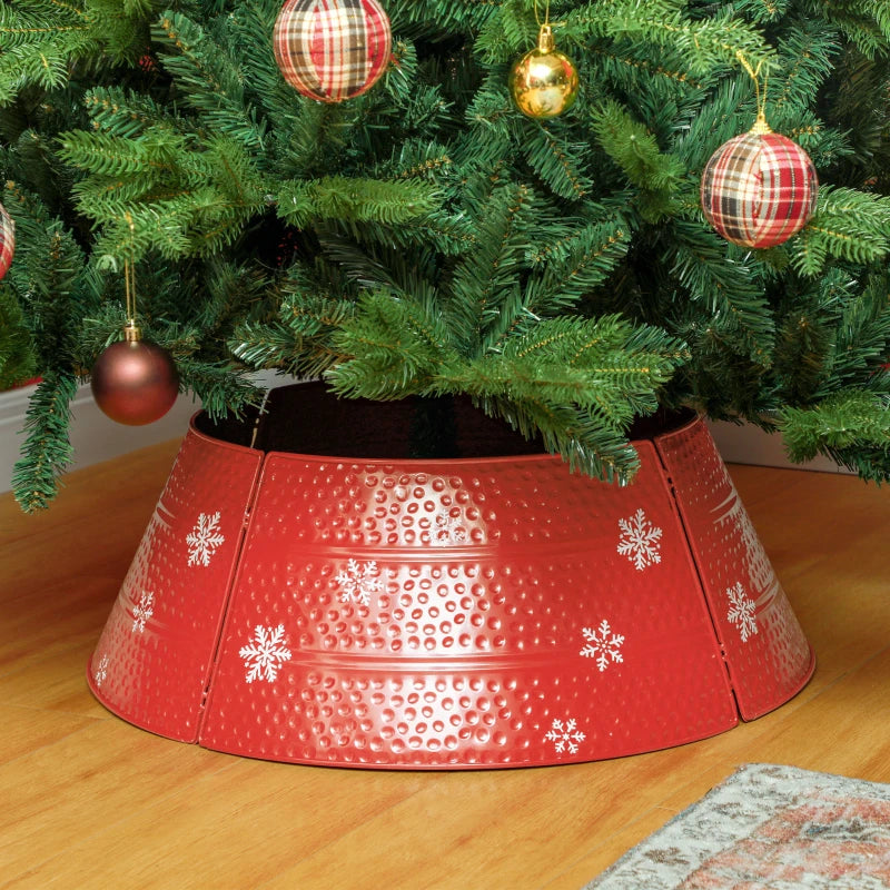 HOMCOM 26" Metal Christmas Tree Collar – Round Tree Ring in White for Holiday Home Decoration 