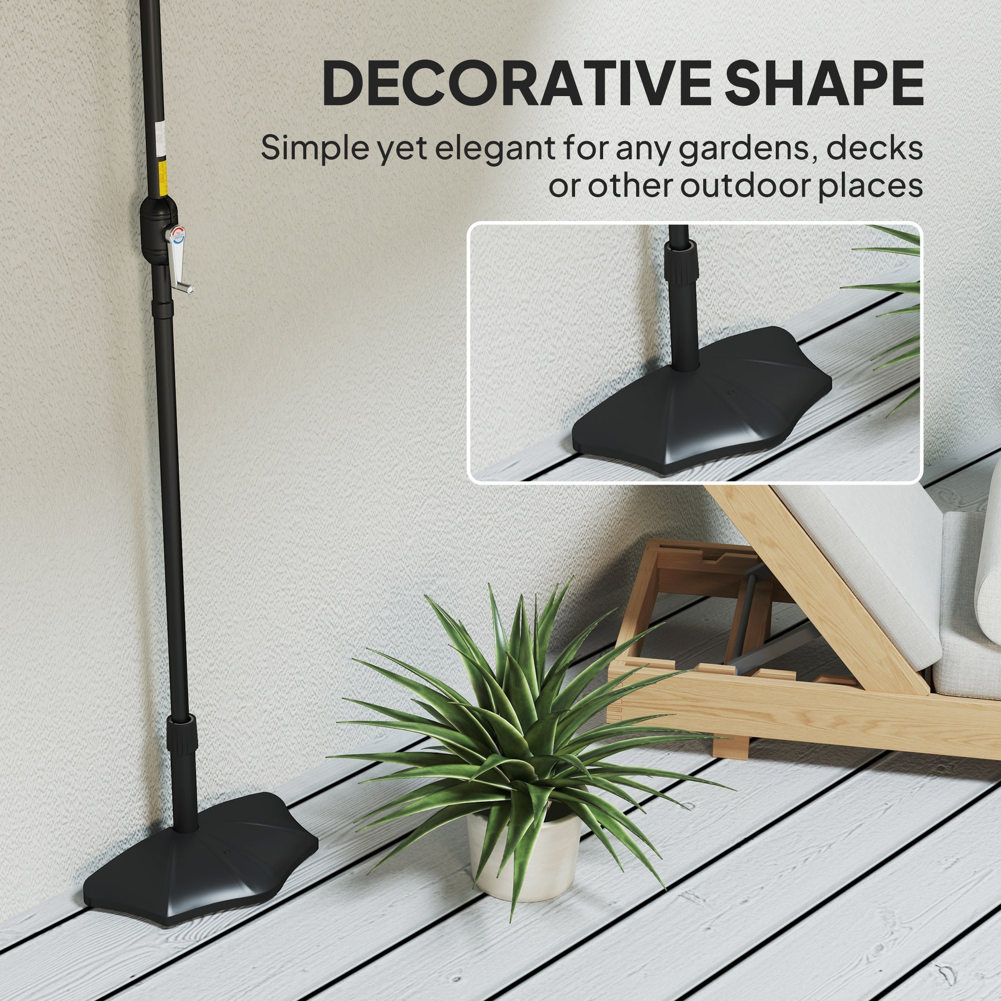 Outsunny Patio Umbrella Base, 26lbs Concrete Half Umbrella Stand, Patio Umbrella Stand for 1.5"/1.9" Umbrella Poles, Half Umbrella Base for Outdoor, Lawn, Poolside, Black 