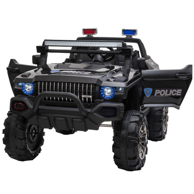 Aosom 12V Kids Police Truck Ride-On Car RC 2-Seater with LED Lights MP3 Parental Remote Control Black 