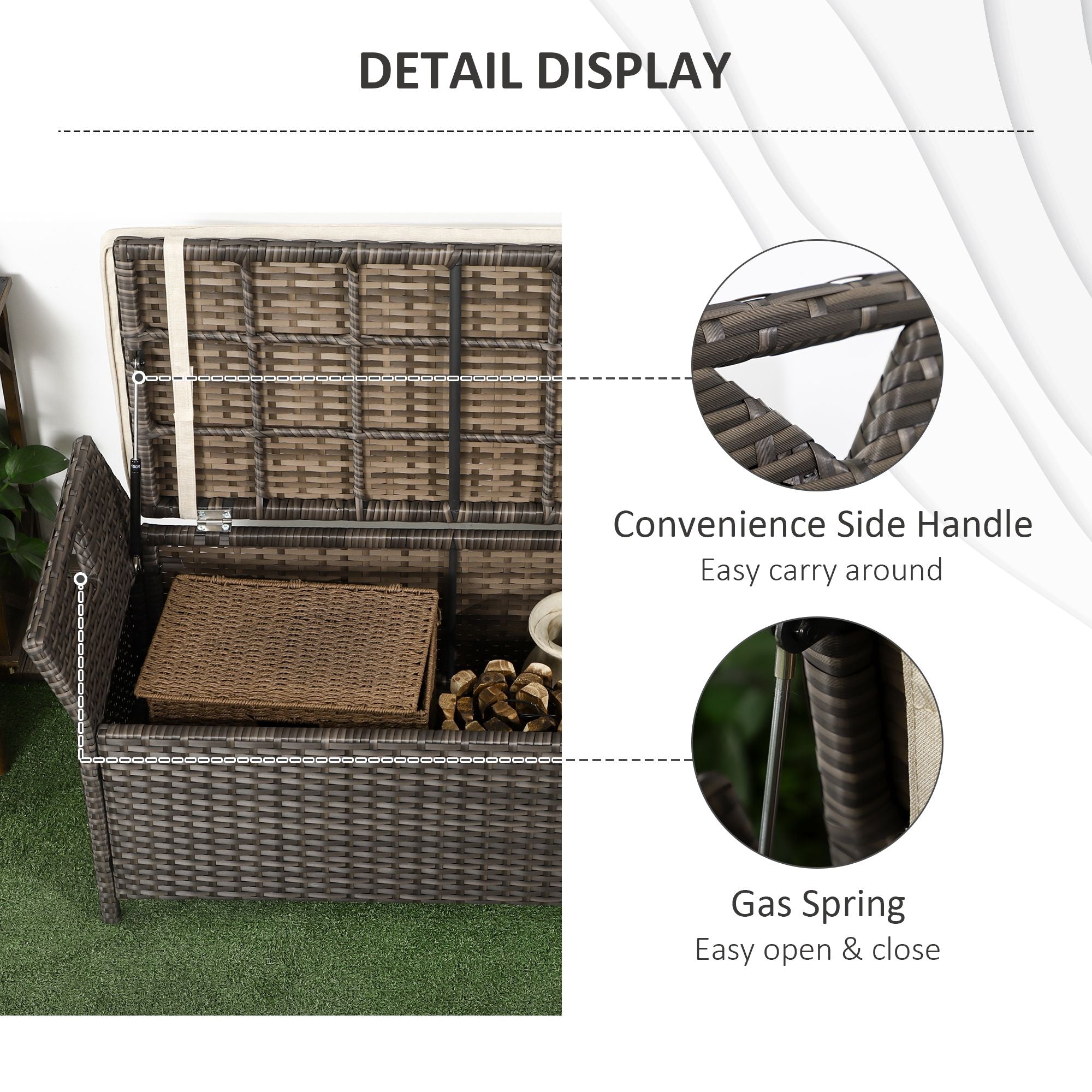 Outsunny 2-In-1 Outdoor PE Rattan Storage Bench, 27 Gallon Patio Wicker Furniture, Basket Box with Handles and Cushion Cream 