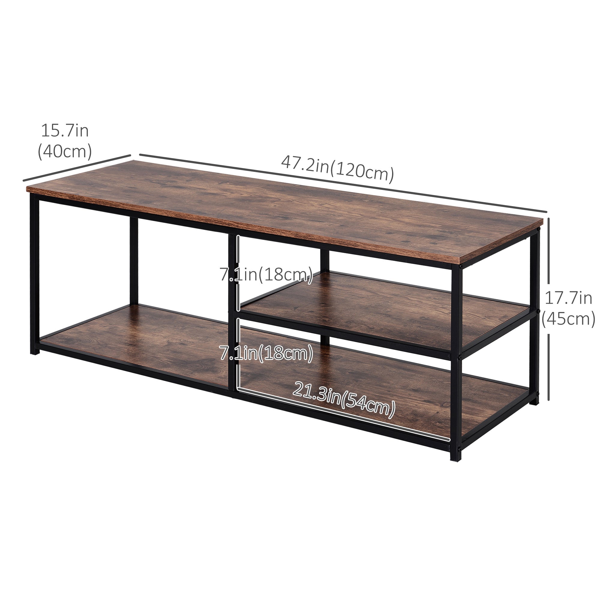 HOMCOM Industrial Chic: TV Stand with Metal Frame, 2 Shelves, and Storage Cabinet, Perfect for Living Room Decor 