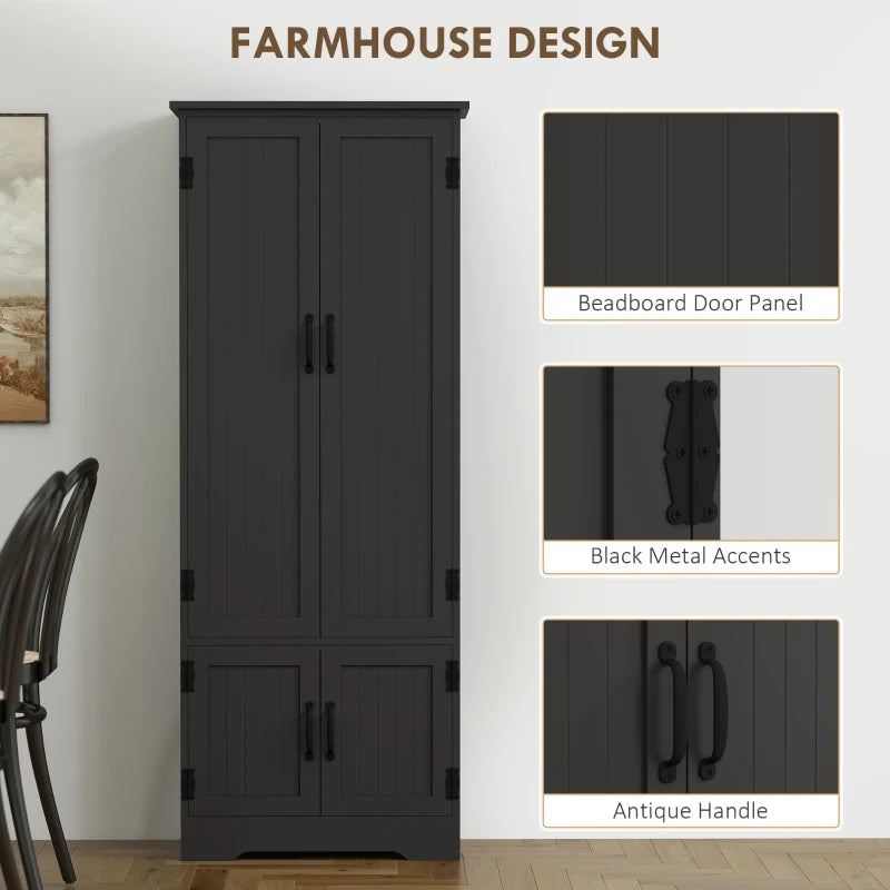 60" 4-Door Storage Cabinet Multi-Storey Large Space Pantry with Adjustable Shelves Black