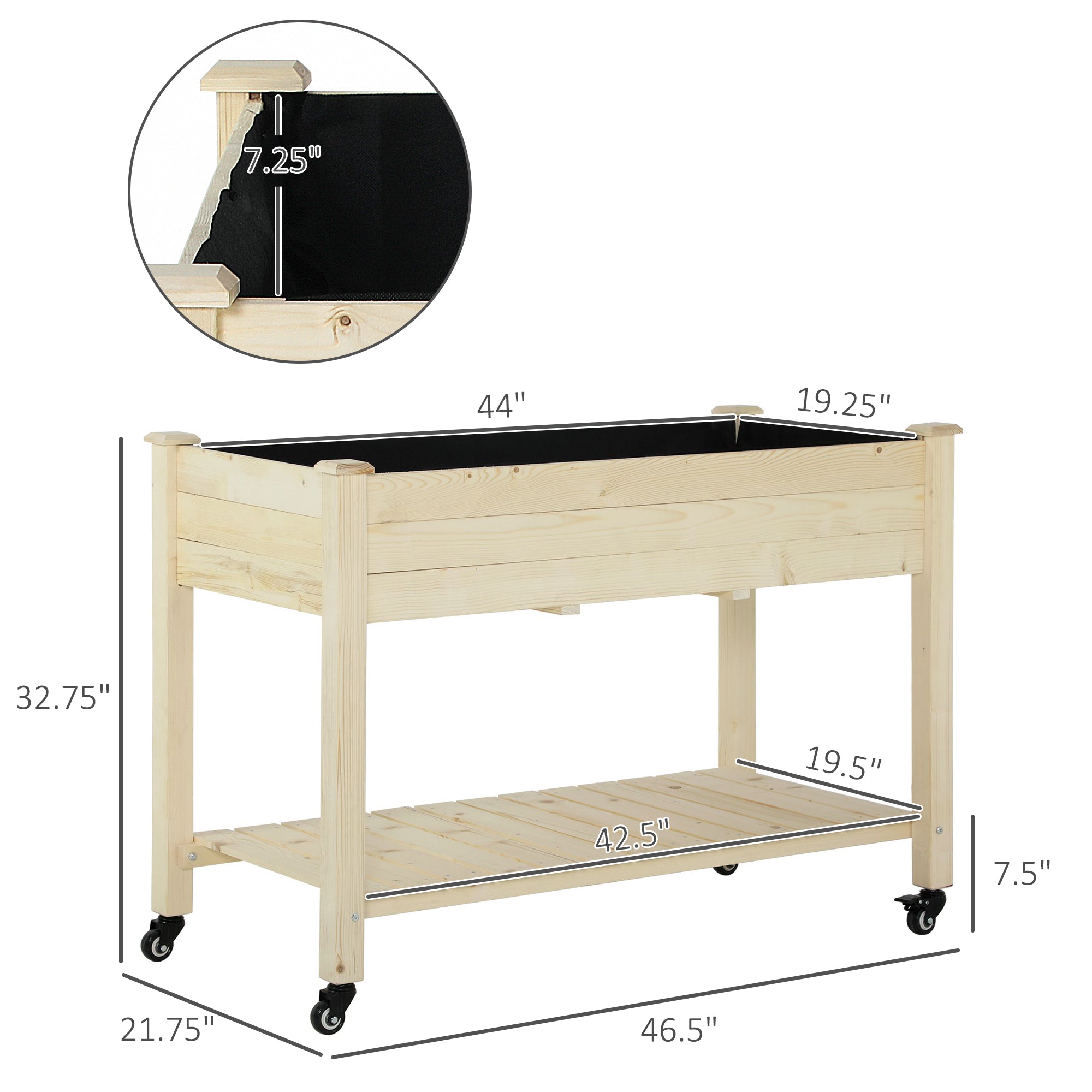Outsunny Raised Garden Bed Mobile Elevated Wood Planter Box w/ Lockable Wheels Storage Shelf for Herbs and Vegetables Backyard 