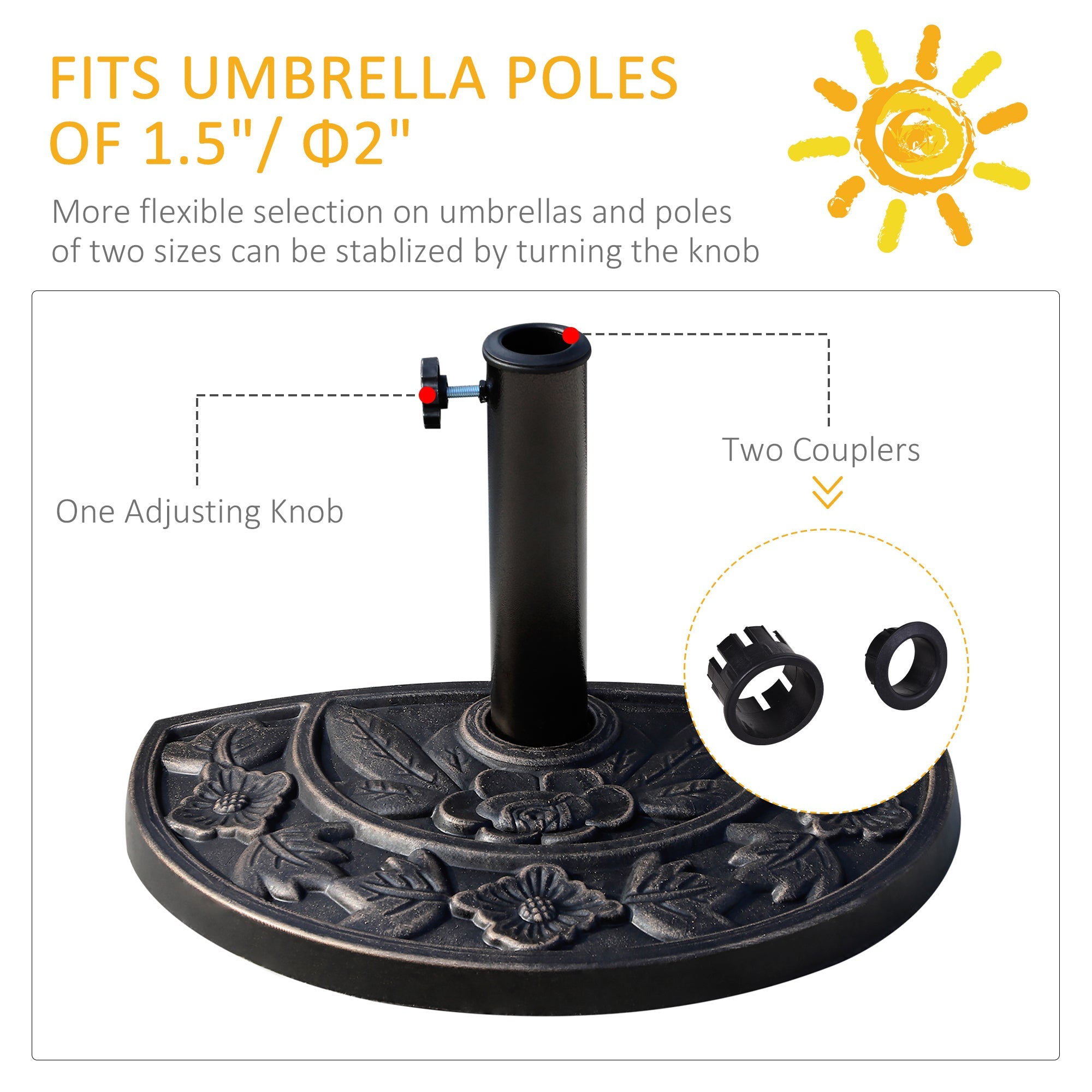 Outsunny Half Round Patio Umbrella Base: 20" Decorative Resin Outdoor Stand Holder, Bronze 
