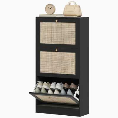 HOMCOM Rattan Shoe Cabinet: 3 Flip Drawers, Adjustable Shelves for 18 Pairs, Entryway/Hallway Organizer 